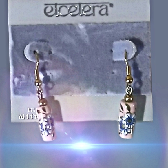 VINTAGE Earrings / Elcelera Pierced Earrings Ceramic Bead / NEW on Original Card - Picture 2 of 13